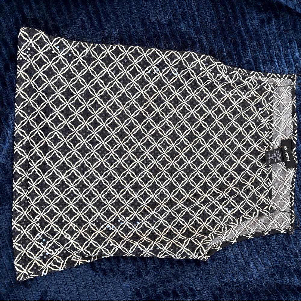Express Black and Navy Geometric Top